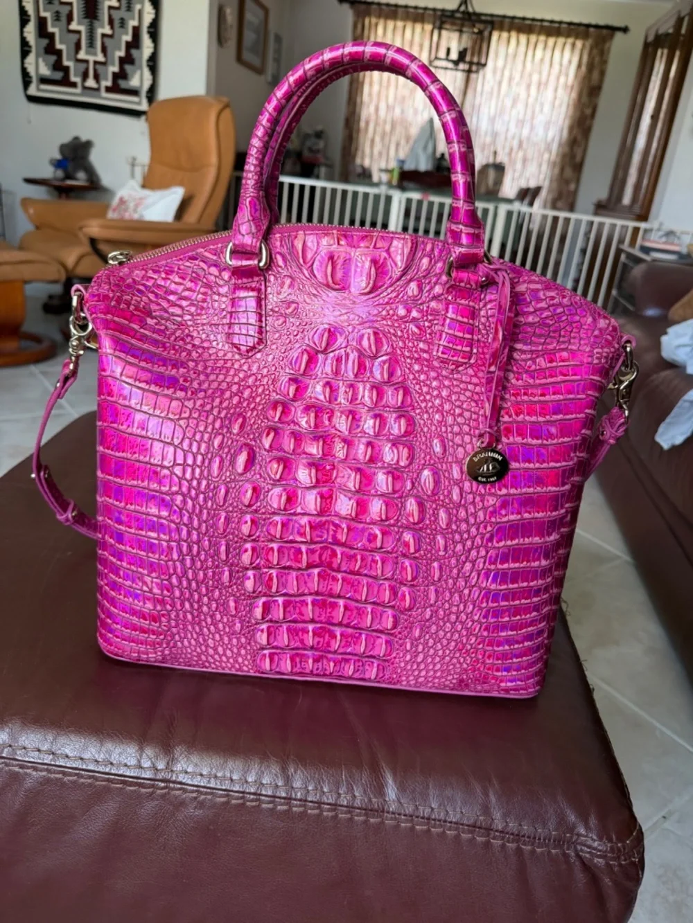 Brahmin Large Duxbury Satchel & Ady Wallet Set Pink Potion Iridescent Rare